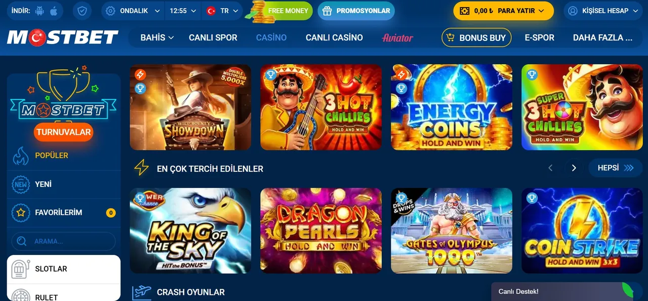 MostBet’in casino bölümündeki oyunlar